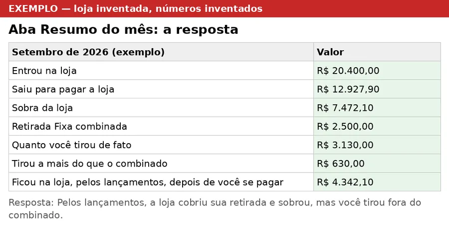 Aba Resumo do mês do exemplo